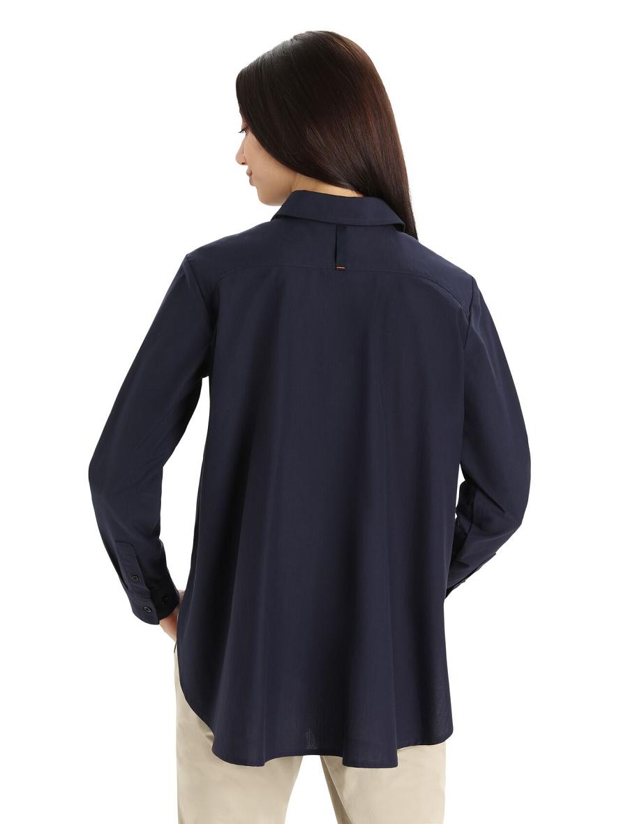 Women's Icebreaker Merino Berlin Shirt Long Sleeve Midnight Navy | CA 1306PJJQ